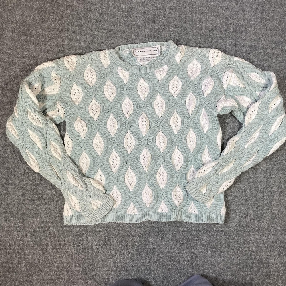 Vintage Adrienne Vittadini Cable Knit Sweater Size Medium 2 Tone Cotton Crewneck